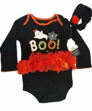 Way to Celebrate Baby Girls Halloween Bodysuit 24M BOO Ghost Tutu 2pc NWT